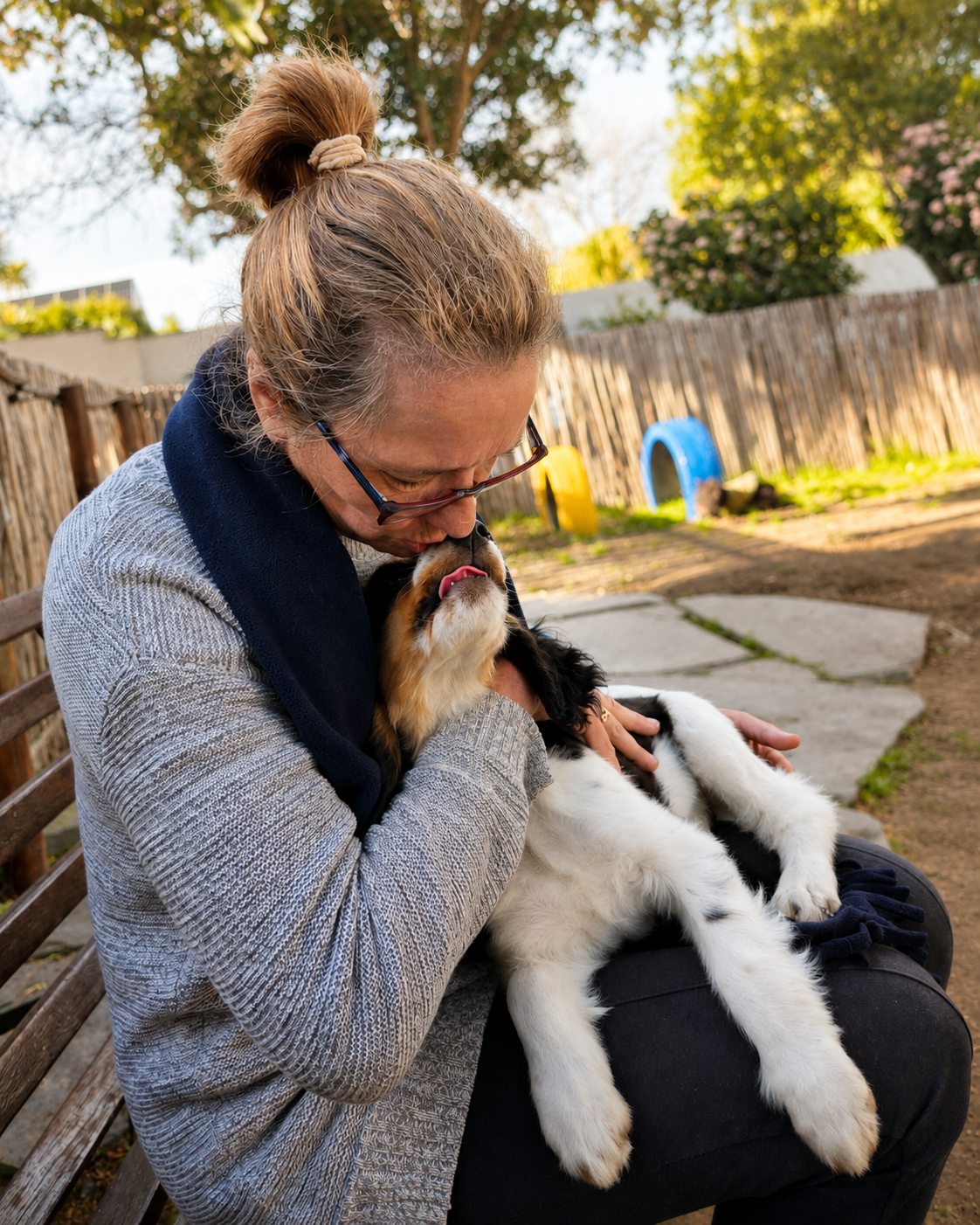 Debbie, owner of Pawfect Puppy Preschool, holding a puppy